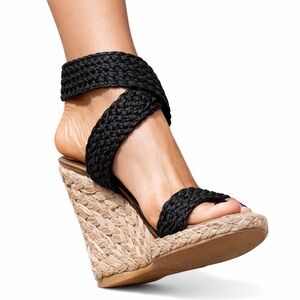 Stuart Weitzman Wedge Espadrilles Black Sz 7.5 N Designer Festival Spring